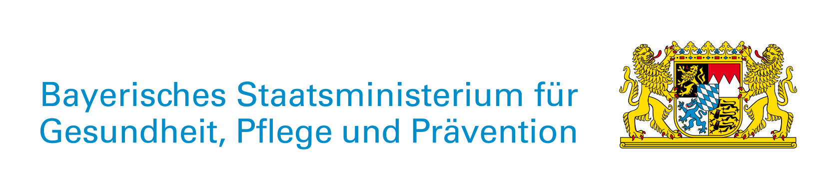 Bayerisches Staatswappen mit Schriftzug Bayerisches Staatsministerium für Gesundheit, Pflege und Prävention - interner Link